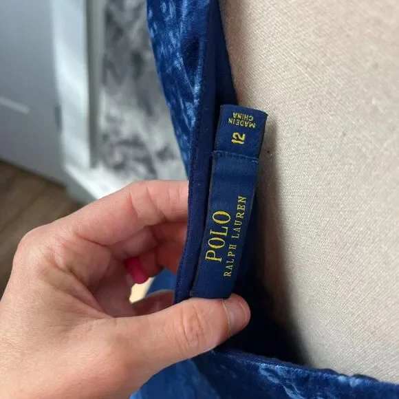 Polo Ralph Lauren Asymmetrical Sleeveless Blue Patchwork Dress Lined Women's 12 - Picture 10 of 14